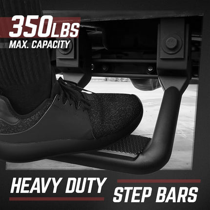 DNA Motoring SSTEP-BK Pair Black Aluminum Side Hoop Steps Compatible With Most Pickups and SUV's, 12" L x 11" W x 8" H