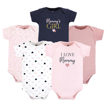 Hudson Baby Baby Cotton Bodysuits, Girl Mommy Pink Navy, Preemie