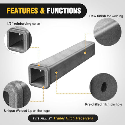 Nilight Hitch Adapter 2" x 12" Combo Bar Trailer Receiver Tube Weld-on Raw Steel Hitch Bar