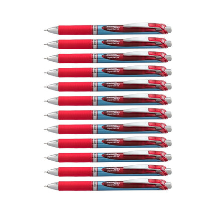 Bolígrafo Pentel EnerGel Deluxe RTX Retráctil de Gel Líquido, Trazo Fino, Punta de Aguja, Tinta Roja, Caja de 12 (BLN75-B)