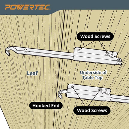 Supports de table à abattant en métal POWERTEC 4 paquets, quincaillerie coulissante pour tables de cuisine et de salle à manger pliantes, support de VR (71426-P2V)