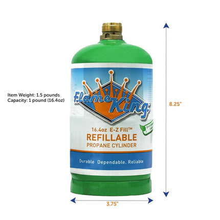 Flame King Refillable 1LB Empty Propane Cylinder Tank - Reusable - Safe and Legal Refill Option - DOT Compliant-16.4 oz (2-Pack), green (YSN164-2)