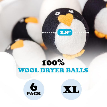 Wool Dryer Balls - Smart Sheep 6-Pack - XL Premium Natural Fabric Softener Award-Winning - Wool Balls Replaces Dryer Sheets - Wool Balls for Dryer - Laundry Balls for Dryer (Marching Penguins)