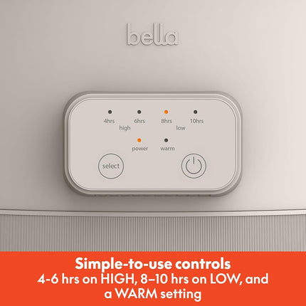 bella 6.0 Qt Programmable Slow Cooker, Ceramic Nonstick Coating, Adjustable Temperature & Cooking Times, Dishwasher Safe Stoneware Pot & Tempered Glass Lid, Tangle Free Cord Wrap, Oatmilk