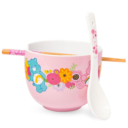 Bol en céramique Silver Buffalo Les Bisounours Fleurs de printemps pour nouilles ramen ou riz avec baguettes, compatible micro-ondes, 590 ml
