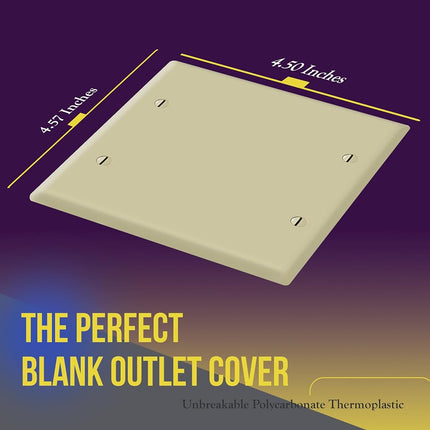 ENERLITES Double Blank Device Wall Plate, Gloss Finish, Standard Size 2-Gang 4.50" x 4.57", Polycarbonate Thermoplastic, 8802-I, Ivory