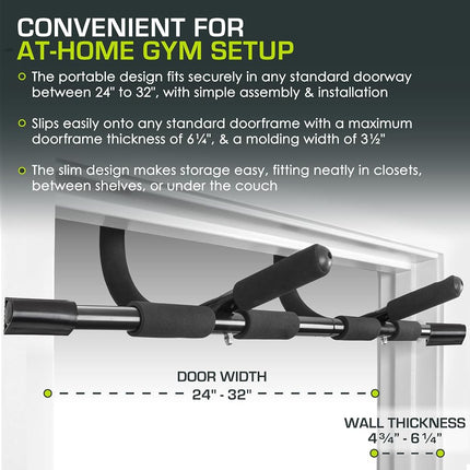 ProsourceFit Multi-Grip Lite Pull Up/Chin Up Bar, Heavy Duty Doorway Upper Body Workout Bar for Home Gyms 24”-32”