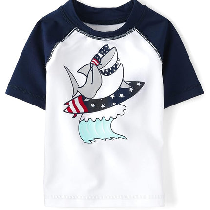 The Children's Place Boys' and Toddler Short Sleeve Rashguard, Blue, 6-9 Months