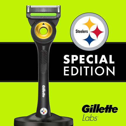 Gillette Labs Custom NFL Steelers Edition Men's Shaver Razor - 1 Handle, 4 Razor Refills and Magnetic Stand, Holiday Gifts for Men, GilletteLabs with Peeling Sticks