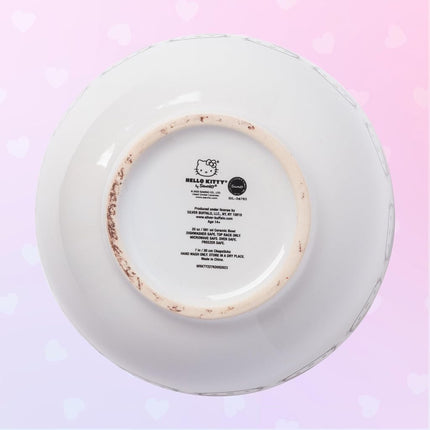Silver Buffalo Hello Kitty Faces and Bows Ceramic Ramen Bowl with Chopsticks, 20 Ounces