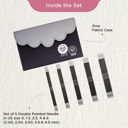 KnitPro Karbonz Starter Double Pointed Needle Set 6" (15cm) | 5 Sizes (2mm to 4mm)
