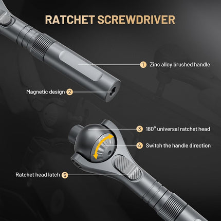 ATuMan 40 in 1 Ratchet Screwdriver Set with Detachable Handle, 180° Ratchet Head, 45-Tooth Mechanism, Magnetic Tool Kit with Case for Computer, Electronics Repair, Ideal for Home, DIY, and Maintenance