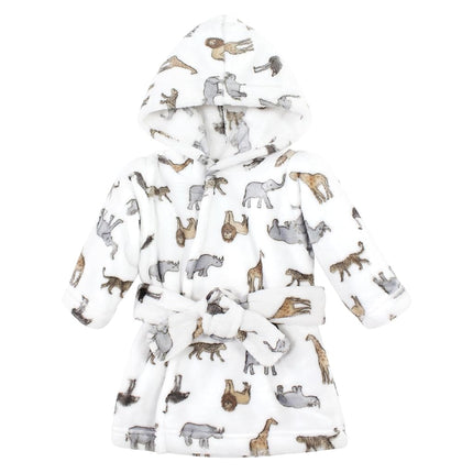 Hudson Baby Unisex Baby Plush Animal Face Bathrobe, Modern Safari, 0-9 Months