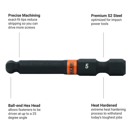 Ball End Hex Bit Set - Railer 2 Inch Impact Driver 20pc Hex Bit Set With A Bit Holder & Carabiner. Premium S2 Steel, Ideal For Furniture Screws