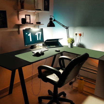 Mydours L-Shaped Computer Desk Pad 115x115x40cm, PU Leather Corner Office Desk Blotter Table Workstation Writing Mat Gaming Mouse Pad for Home and Office (Green)