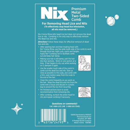 Nix Premium Metal 2-Sided Lice Removal Comb | Designed to Remove Lice and Nits