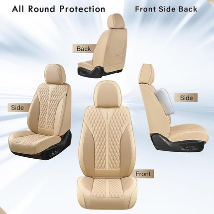 Coverado Car Seat Covers Full Set, Waterproof Nappa Leather Seat Covers for Cars, Front and Back Car Seat Protector, Luxury Car Seat Covers, 5 Seats Universal Beige Car Seat Cover Fit for Most Cars
