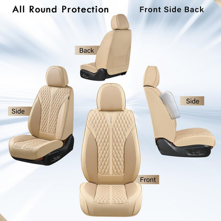 Coverado Seat Covers Front Seats, Waterproof Car Seat Covers, Luxury Leather Seat Covers for Cars, Automotive Seat Covers Leather Seat Cushion Protector Universal Fit Most Cars SUVs Trucks, Beige