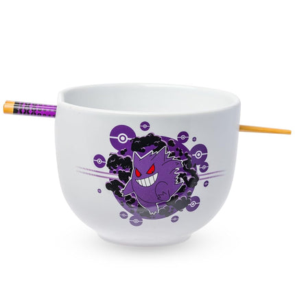 Silver Buffalo Pokémon Gengar Pokeball Tazón de cerámica para fideos ramen/arroz con palillos, apto para microondas, 20 onzas