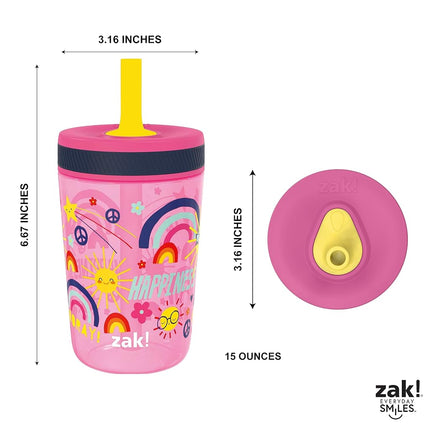 Zak Designs Starpower Kelso 15oz Leak-Proof Toddler Straw Cups, 2-Pack