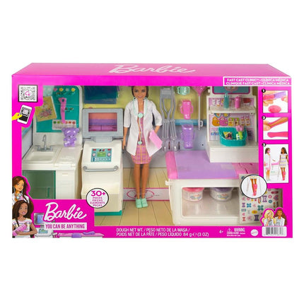 Barbie Fast Cast Clinic Playset, Brunette Barbie Doctor Doll , 30+ Play Pieces, Cast & Bandage Making, Medical & X-ray Stations, Exam Table, Gift Shop & More, Gift for 3 Years Old & Up, HFT68