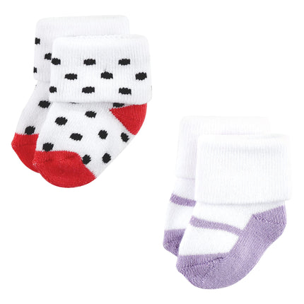 Luvable Friends Baby Girls Unisex Newborn Terry Socks, Coral Lilac Mary Janes, 6-12 Months, (Pack of 12)