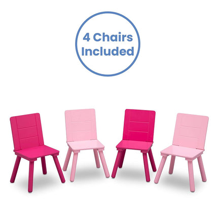 Delta Children Kids Table and Chair Set (4 Chairs Included) - Ideal for Arts & Crafts, Snack Time, Homeschooling, Homework & More, White/Pink