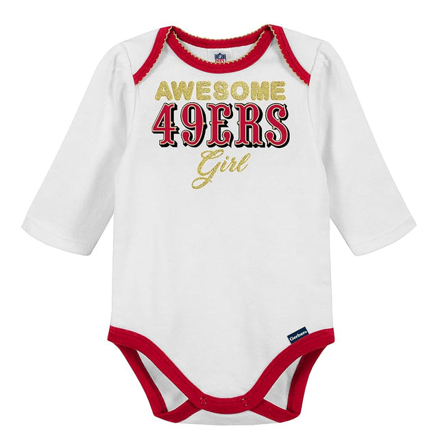 NFL San Francisco 49Ers 3 Pack Bodysuit Footed Pant and Cap Registry Gift Set, red San Francisco 49Ers New, 3-6 Months
