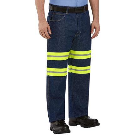 Red Kap Men's Enhanced Visibility Relaxed Fit Jean, Prewash with Yellow/Green Visibility Trim, 36x32