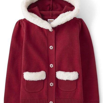 Gymboree Girls and Toddler Long Sleeve Zip Up Hoodie Sweatshirt, Christmas - Fur, 2T