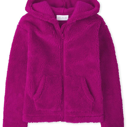 The Children's Place Girls' Long Sleeve Sherpa Zip-up Hoodie, Aurora Pink Single, X-Large