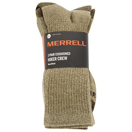 Merrell Unisex's Men's and Women's Wool Everyday Hiking Socks-3 Pairs-Cushioned Moisture Wicking Casual, Crew-Olive Assorted, Small-Medium (Pack of 3)