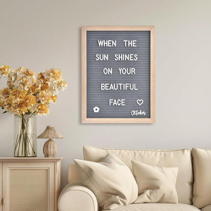 Veskaoty Felt Letter Board with 402 Letters & Stand, 12 x 16 inch, Gray