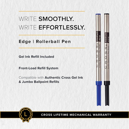 Cross Edge Refillable Twist-Action Resin Gel Ink Rollerball Pen with Chrome Appointments, Medium Ballpoint, includes Premium Gift Box and Red Cartridge, 1 Pack, Formula Red