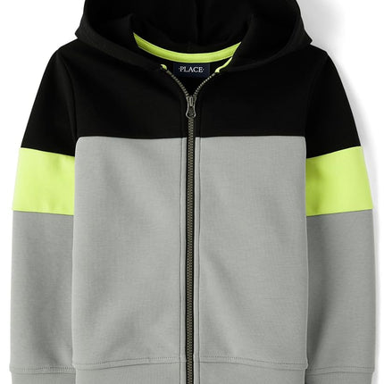 The Children's Place - Sweat-shirt à capuche en tricot Scuba à manches longues pour garçon, colorblock Igloo à fermeture éclair, X-Large