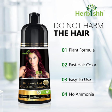 Herbishh Burgundy Red Hair Color Shampoo for Gray Hair Coverage 500ml