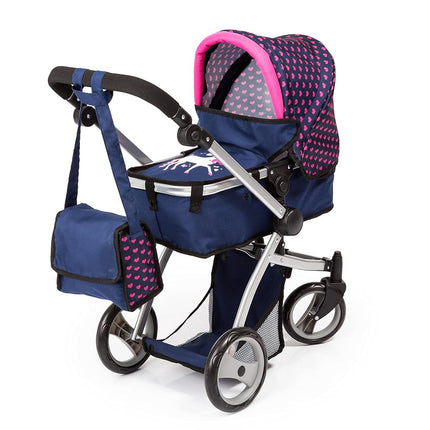 Bayer Design 18354AC Huge pram Jogger Sport, Dolls Stroller, Height Adjustable, Mega Set with Lots of Accessories, Travel Bed, Shoulder Bag and Much More,Blue, Pink, Unicorn,67x 36 x 74 cm