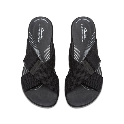 Clarks Women's Arla Wave Slide Sandal, Black Textile, 7.5 UK