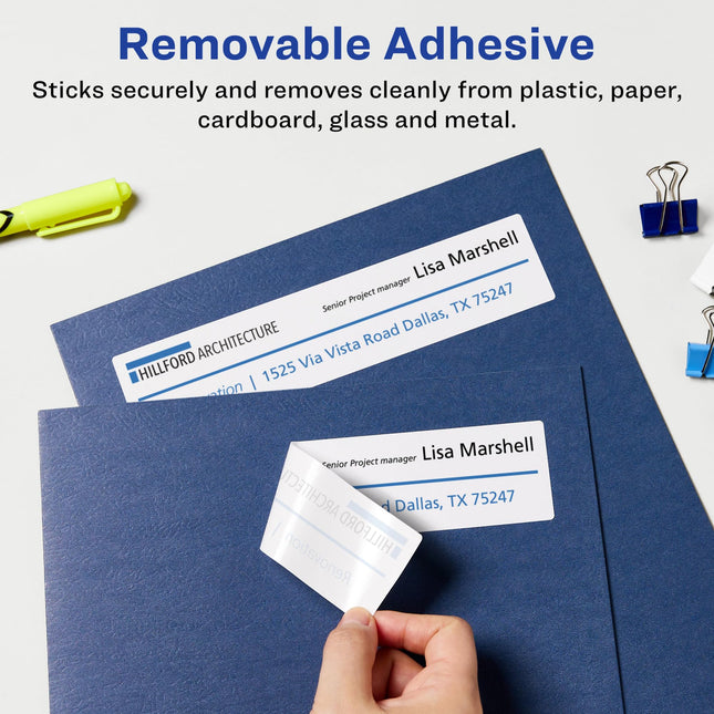 Avery Matte White Removable Rectangle Labels with Sure Feed Technology, 3-1/4" x 8-3/8", 300 Removable Labels, Laser/Inkjet Printable Labels