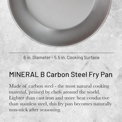 de Buyer Mineral B Carbon Steel Fry Pan - 8” - Ideal for Searing, Sauteing & Reheating - Naturally Nonstick - Made in France