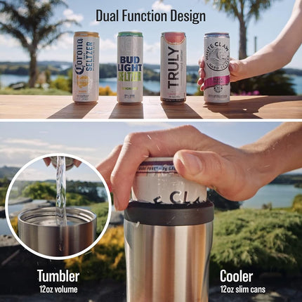 Huski Seltzer Cooler | NEW | Premium 12oz Skinny Drink Holder for Hard Seltzer, Beer, Soda Slim Cans | Triple Insulated 316 Stainless Steel | Seamless Design | Works as a Tumbler (Rosé)