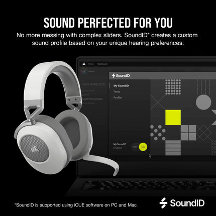 Auriculares inalámbricos multiplataforma para juegos Corsair HS65 con Bluetooth - Sonido envolvente Dolby 7.1 - Micrófono omnidireccional - iCUE - PC, Mac, PS5, PS4, Nintendo Switch, Móvil - Blanco