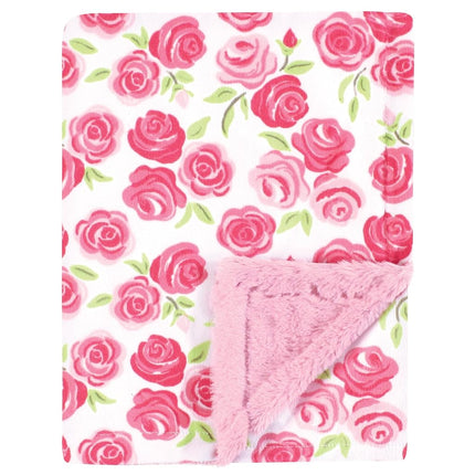 Couverture en peluche Hudson Baby unisexe avec bordure et dos en fausse fourrure, roses, taille unique