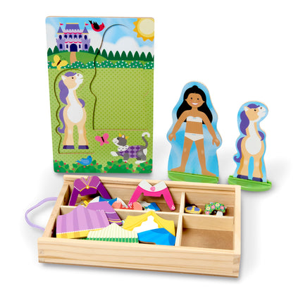 Ensemble de jeu d'imitation Melissa & Doug Poupées magnétiques en bois Princesse et Cheval à habiller