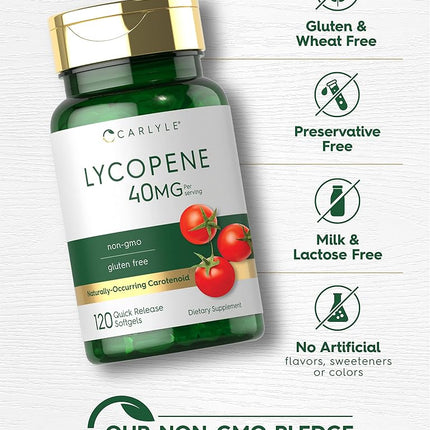 Lycopene | 40mg | 120 Softgels | Non-GMO & Gluten Free Supplement | by Carlyle