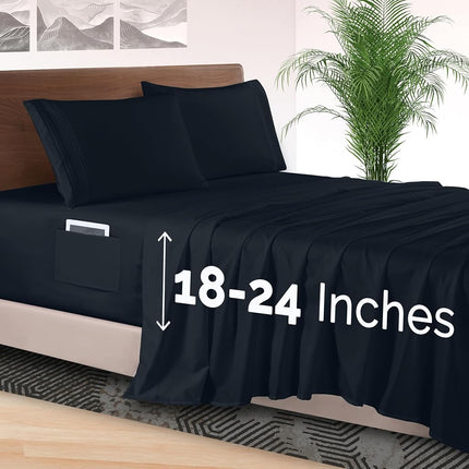 Elegant Comfort 4-Piece Bed Sheet Set - Luxury Bedding 1500 Premium Hotel Quality Microfiber, All Around Elastic 18-24 Inches Deep Fitted Sheet- Extra Deep Pocket Sheets, Twin/Twin XL, Black