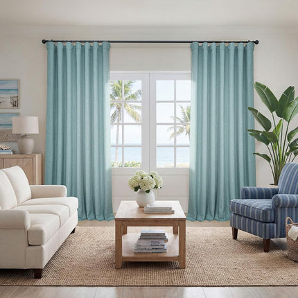 HPD Half Price Drapes Faux Linen Room Darkening Curtains - 96 Inches Long Luxury Linen Curtains for Bedroom & Living Room (1 Panel), 50W X 96L, Sea Thistle