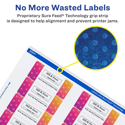 Avery Matte White Rectangle Labels with Sure Feed, 1.25" x 3.75", 1,200 Matte White Printable Labels