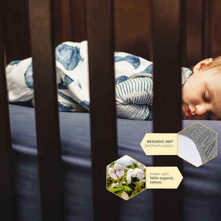 Burt's Bees Baby - Fitted Crib Sheet, Solid Color 100% Organic Cotton Crib Sheet for Standard Crib and Toddler Mattresses (Indigo Blue)28" x 52" (Pack of 1)