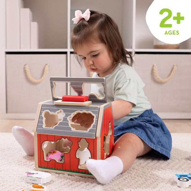 Melissa & Doug Wooden Take-Along Sorting Barn | Stacking Toy for Kids, 10 Farm Animals | Age 2+